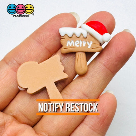 Christmas “Merry” Sign with Santa Hat Flat-Back Charms Holiday Cabochons Decoden 10 pcs Charm