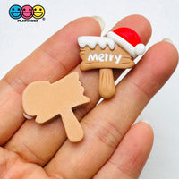 Christmas “Merry” Sign with Santa Hat Flat-Back Charms Holiday Cabochons Decoden 10 pcs Charm