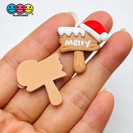 Christmas “Merry” Sign with Santa Hat Flat-Back Charms Holiday Cabochons Decoden 10 pcs Charm