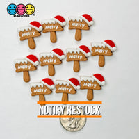 Christmas “Merry” Sign with Santa Hat Flat-Back Charms Holiday Cabochons Decoden 10 pcs Charm