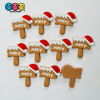 Christmas “Merry” Sign with Santa Hat Flat-Back Charms Holiday Cabochons Decoden 10 pcs Charm