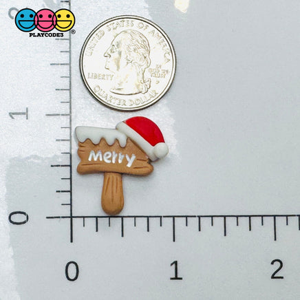 Christmas “Merry” Sign with Santa Hat Flat-Back Charms Holiday Cabochons Decoden 10 pcs Charm