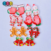 Christmas Mini Planars Gingerbread Man Santa Candy Cane Snowman Cabochons Party Favor 10/12Pcs