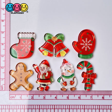 Christmas Mini Planars Gingerbread Man Santa Candy Cane Snowman Cabochons Party Favor 10Pcs