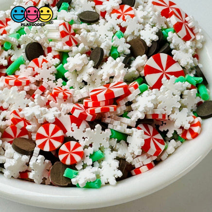 Christmas Mint Peppermint Snow Flake Chocolate Fake Clay Sprinkles Decoden Fimo Jimmies Playcode3