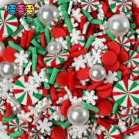 Christmas Pearl Beads Peppermint Snowflake Red Green Fake Clay Sprinkles Decoden Fimo Jimmies