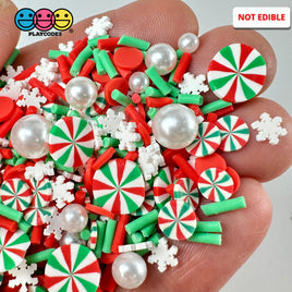 Christmas Pearl Beads Peppermint Snowflake Red Green Fake Clay Sprinkles Decoden Fimo Jimmies