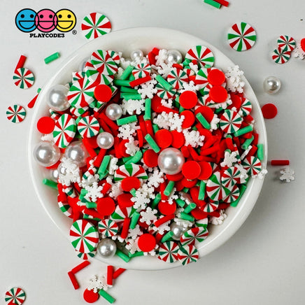 Christmas Pearl Beads Peppermint Snowflake Red Green Fake Clay Sprinkles Decoden Fimo Jimmies