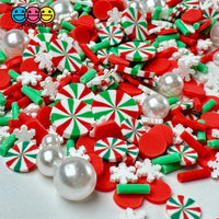 Christmas Pearl Beads Peppermint Snowflake Red Green Fake Clay Sprinkles Decoden Fimo Jimmies