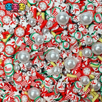Christmas Pearl Snowman Yellow Stars Candy Cane Green Fake Clay Sprinkles Decoden Fimo Jimmies
