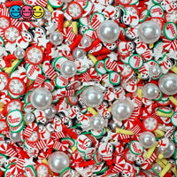 Christmas Pearl Snowman Yellow Stars Candy Cane Green Fake Clay Sprinkles Decoden Fimo Jimmies