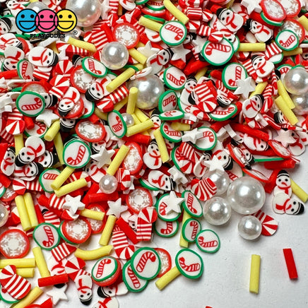 Christmas Pearl Snowman Yellow Stars Candy Cane Green Fake Clay Sprinkles Decoden Fimo Jimmies