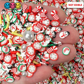 Christmas Pearl Snowman Yellow Stars Candy Cane Green Fake Clay Sprinkles Decoden Fimo Jimmies