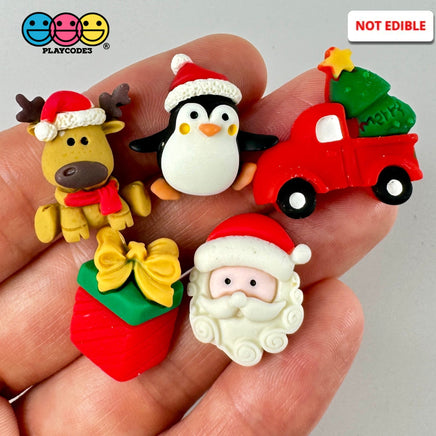 Christmas Penguin Santa Reindeer Gift Box Truck Holiday Flatback Cabochons Decoden Charm 10 Pcs