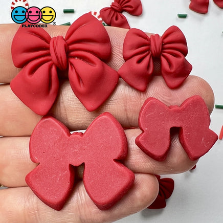 Christmas Red Bow Ribbon Flatback Charms Cabochons Decoden 2 Sizes 10 Pcs Charm