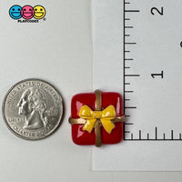 Christmas Red Gift Box Golden Bow Holiday Charm Flatback Cabochons Decoden Charm 10 Pcs