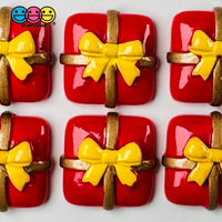 Christmas Red Gift Box Golden Bow Holiday Charm Flatback Cabochons Decoden Charm 10 Pcs Playcode3