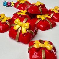 Christmas Red Gift Box Golden Bow Holiday Charm Flatback Cabochons Decoden Charm 10 Pcs Playcode3