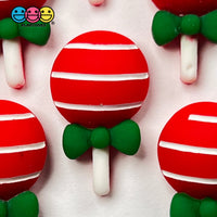 Christmas Red Lollipop With Green Bow Flatback Charm Charms Cabochons 10 Pcs