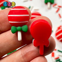 Christmas Red Lollipop With Green Bow Flatback Charm Charms Cabochons 10 Pcs
