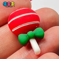 Christmas Red Lollipop With Green Bow Flatback Charm Charms Cabochons 10 Pcs