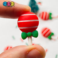 Christmas Red Lollipop With Green Bow Flatback Charm Charms Cabochons 10 Pcs