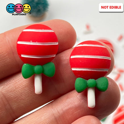Christmas Red Lollipop With Green Bow Flatback Charm Charms Cabochons 10 Pcs