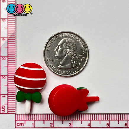 Christmas Red Lollipop With Green Bow Flatback Charm Charms Cabochons 10 Pcs