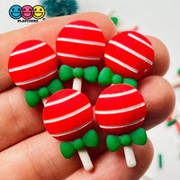 Christmas Red Lollipop With Green Bow Flatback Charm Charms Cabochons 10 Pcs
