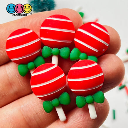 Christmas Red Lollipop With Green Bow Flatback Charm Charms Cabochons 10 Pcs