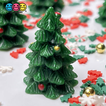 Christmas Tree 3D Green Miniature Charm Resin Cabochons 10 Pcs