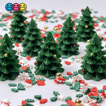 Christmas Tree 3D Green Miniature Charm Resin Cabochons 10 Pcs