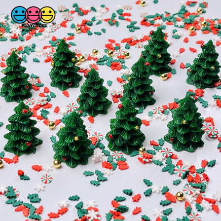 Christmas Tree 3D Green Miniature Charm Resin Cabochons 10 Pcs