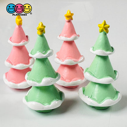 Christmas Tree Green Pink Miniature Charm Resin Cabochons 10 Pcs Playcode3 Llc