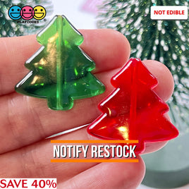 Christmas Tree Transparent Plastic Red Green Flatback Charm Charms Cabochons 10 Pcs