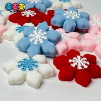 Christmas Winter Snowflakes Red White Blue Pink Holiday Flatback Cabochons Decoden Charm 10 Pcs