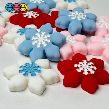 Christmas Winter Snowflakes Red White Blue Pink Holiday Flatback Cabochons Decoden Charm 10 Pcs