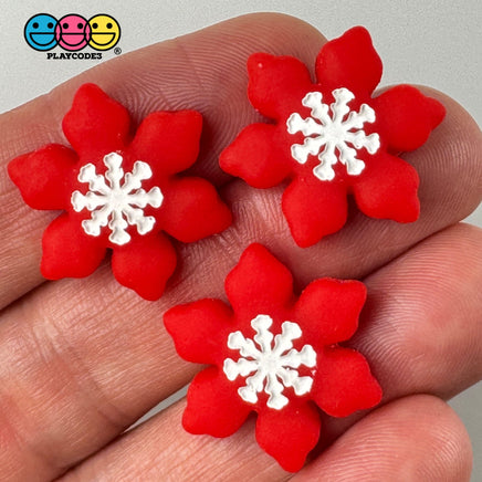Christmas Winter Snowflakes Red White Blue Pink Holiday Flatback Cabochons Decoden Charm 10 Pcs