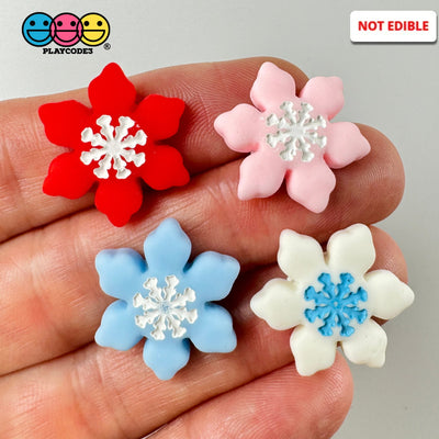 Christmas Winter Snowflakes Red White Blue Pink Holiday Flatback Cabochons Decoden Charm 10 Pcs