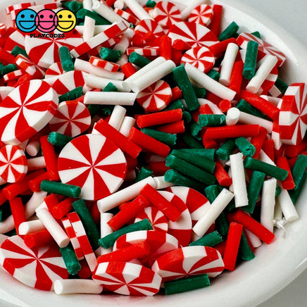Classic Red Green White Peppermint Christmas Holiday Fake Clay Sprinkles Decoden Fimo Jimmies