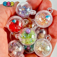 Clear Ornament 3D Ball Enchanted Seashell Rhinestone Charms Colorful Acrylic Bead W Tiny Seashells