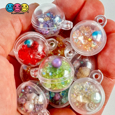 Clear Ornament 3D Ball Enchanted Seashell Rhinestone Charms Colorful Acrylic Bead W Tiny Seashells