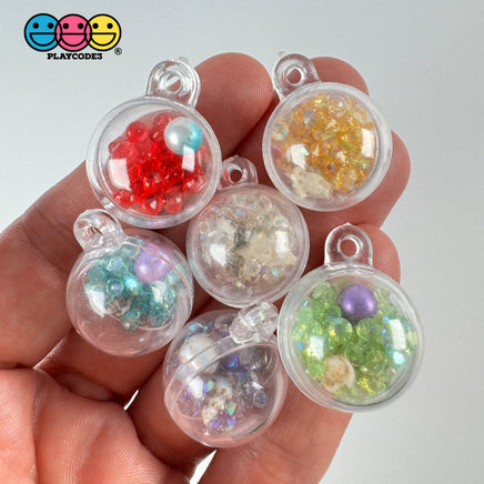 Clear Ornament 3D Ball Enchanted Seashell Rhinestone Charms Colorful Acrylic Bead W Tiny Seashells