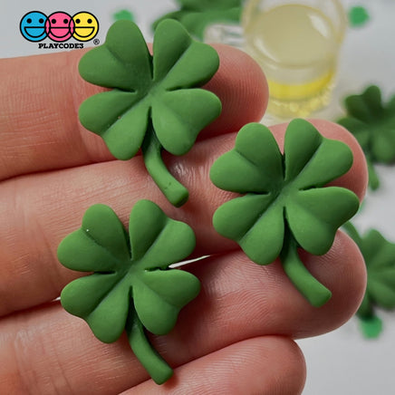 Clover Four Leaf Shamrock Flatback Charms Cabochons Saint Patricks Day Decoden 2 Colors 10 Pcs Dark