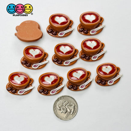 Coffee Cup Cabochons Heart Latte Spoon Brown Miniature Fake Food Charm Slime Supplies Fake Bake Decoden 10 pcs Charm