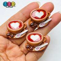 Coffee Cup Cabochons Heart Latte Spoon Brown Miniature Fake Food Charm Slime Supplies Fake Bake Decoden 10 pcs Charm