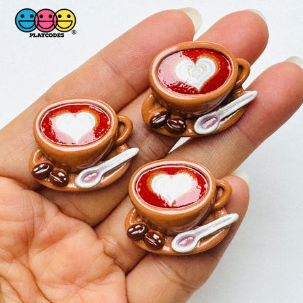 Coffee Cup Cabochons Heart Latte Spoon Brown Miniature Fake Food Charm Slime Supplies Fake Bake Decoden 10 pcs Charm