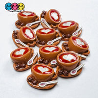 Coffee Cup Cabochons Heart Latte Spoon Brown Miniature Fake Food Charm Slime Supplies Fake Bake Decoden 10 pcs Charm