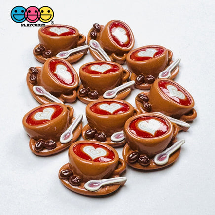Coffee Cup Cabochons Heart Latte Spoon Brown Miniature Fake Food Charm Slime Supplies Fake Bake Decoden 10 pcs Charm