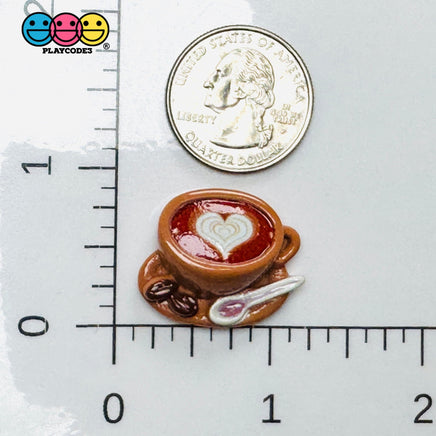 Coffee Cup Cabochons Heart Latte Spoon Brown Miniature Fake Food Charm Slime Supplies Fake Bake Decoden 10 pcs Charm